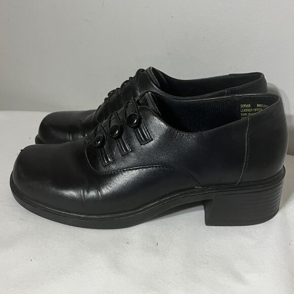 Earth Shoe Sophia Black Leather Oxford Slip On Chunky Goth Grunge Casual 7 - Picture 5 of 9